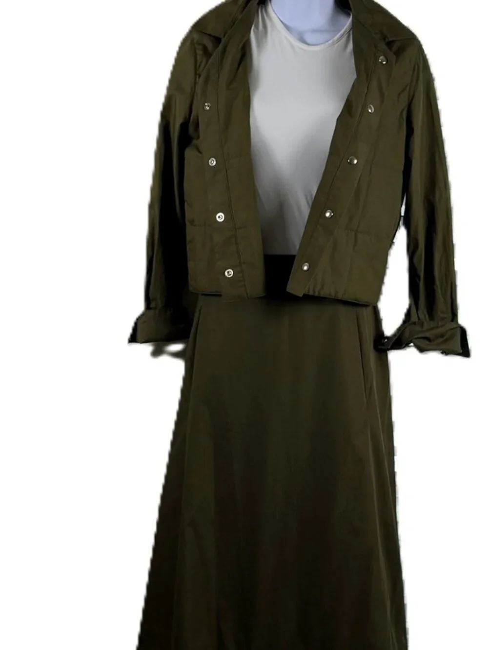 CHANEL 2000 Olive Utility Safari Skirt Suit Sz S-M P14883V08243 jacket & skirt